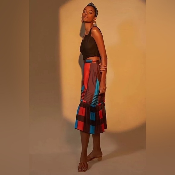 Anthropologie Eva Franco Flounced Midi Skirt Striped Ruffled Size 4 - Picture 1 of 9